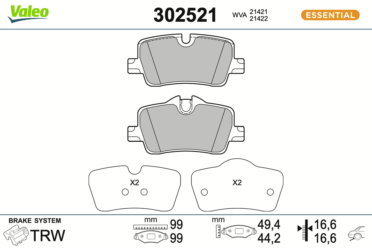 Jeu de 4 plaquettes de frein VALEO ref. 302521